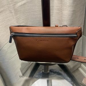 Calvin Klein Belfast Crossbody Belt Bag Brown Gold Fanny Pack Signature Nylon